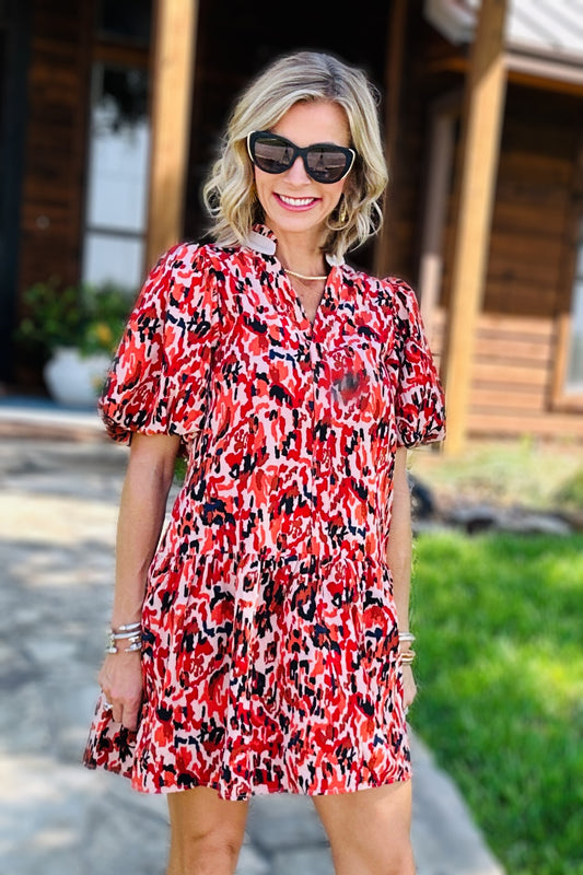 THML Puff Sleeve Print Dress