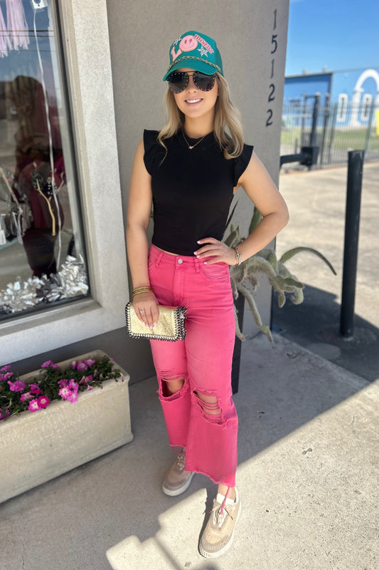 Vintage Flare Crops in Hot Pink