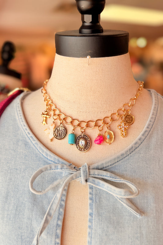 Gold Turquoise Charm Necklace