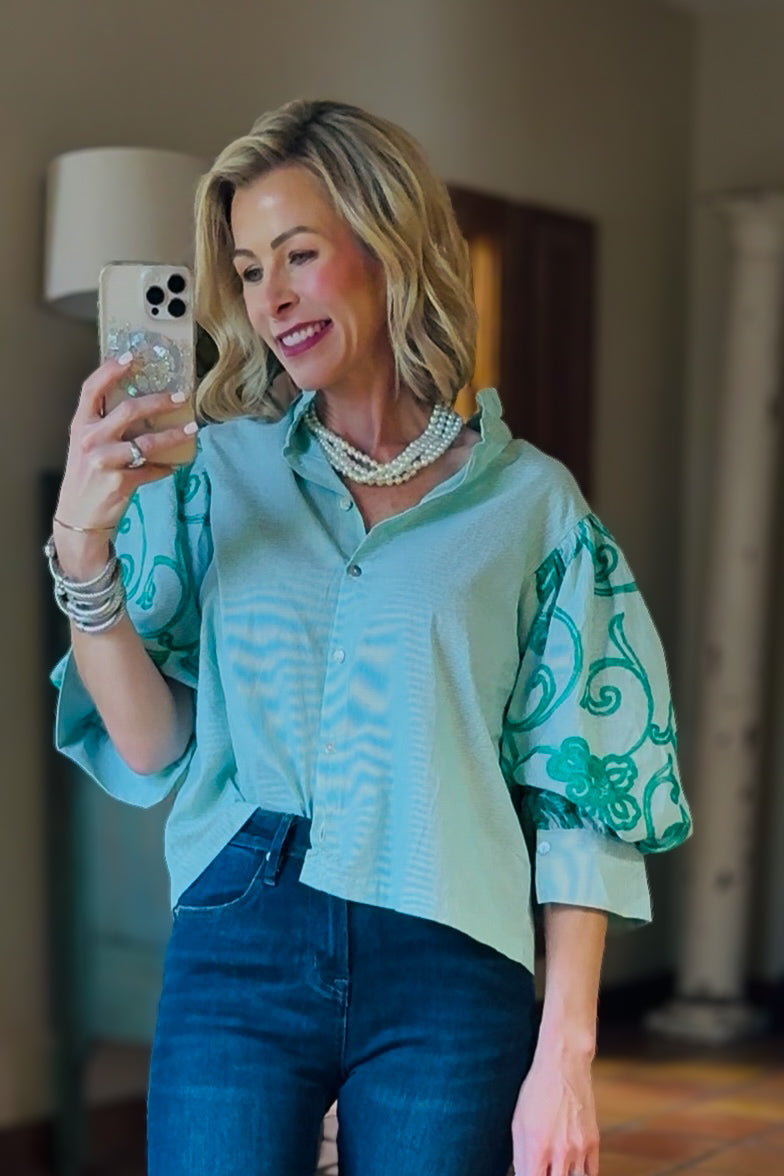 The Ellison Embroidered Blouse – Green