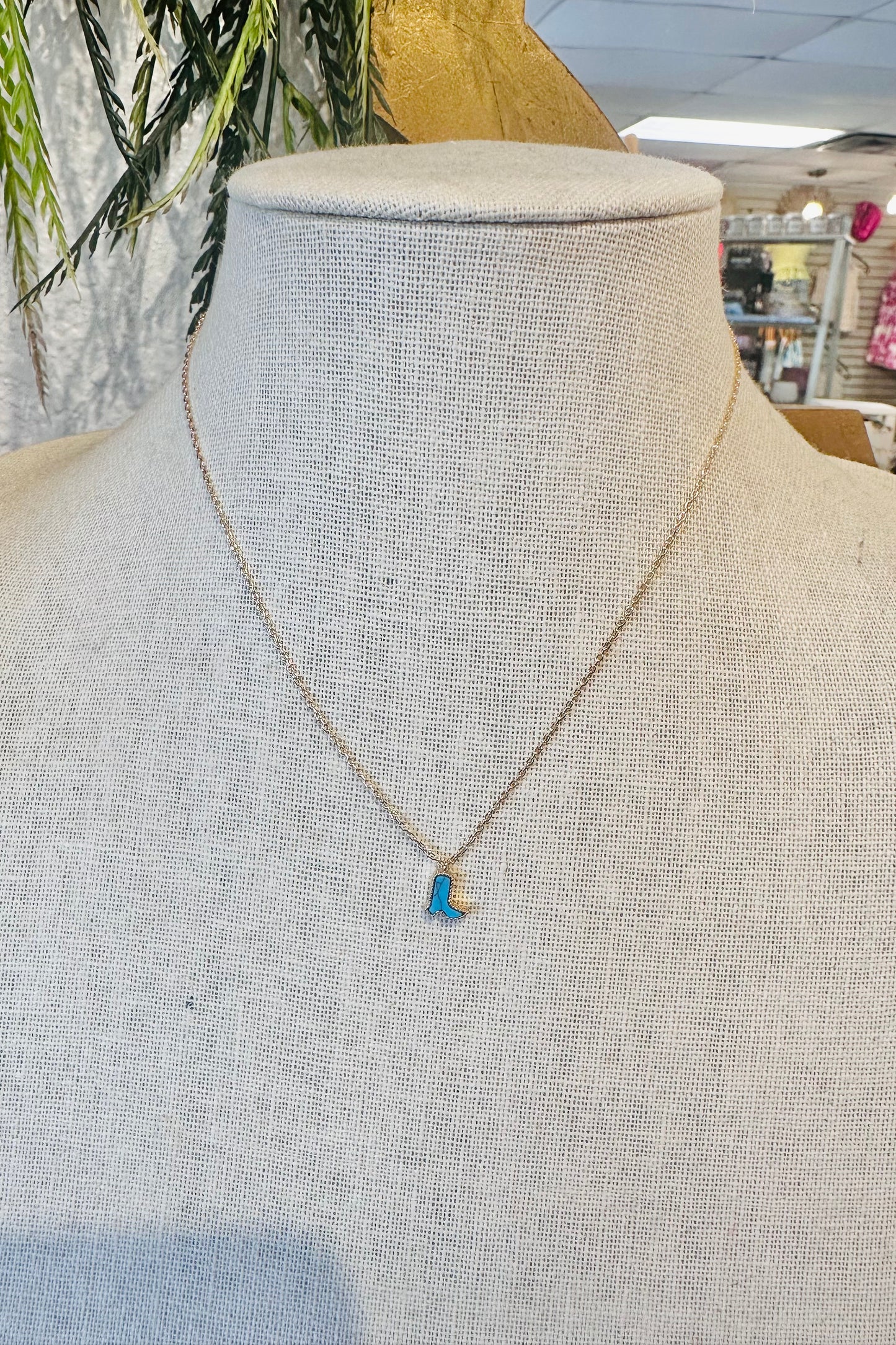 Gold and Turquoise Cowboy Boot Necklace