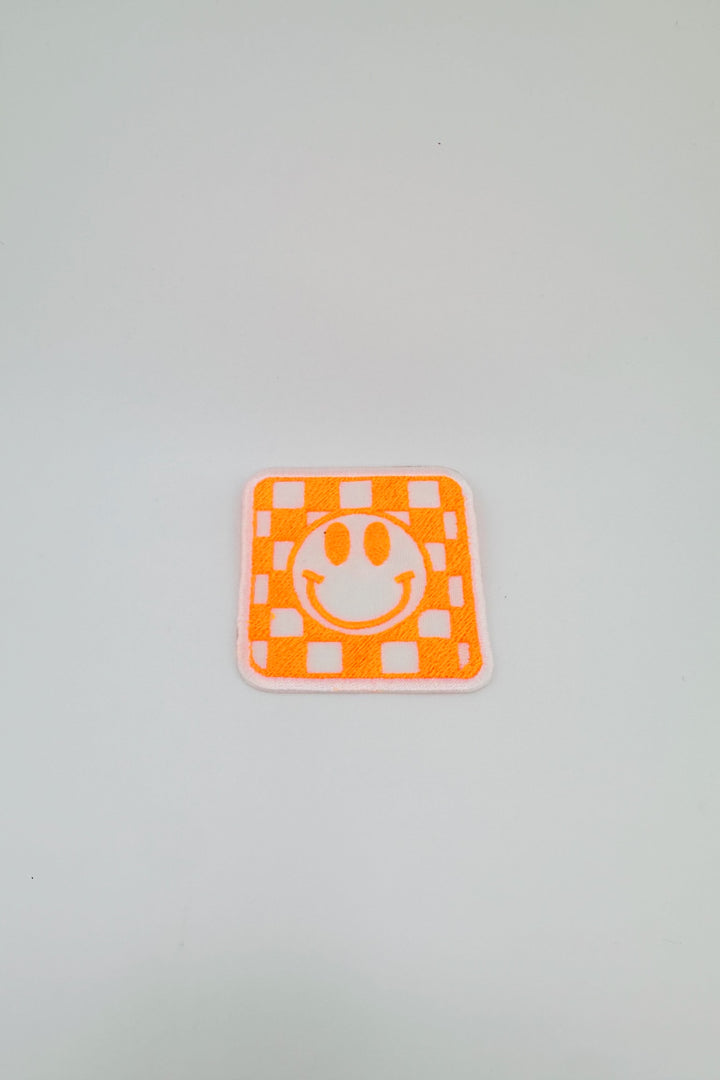 Neon Check Smiley Embroidered Patch