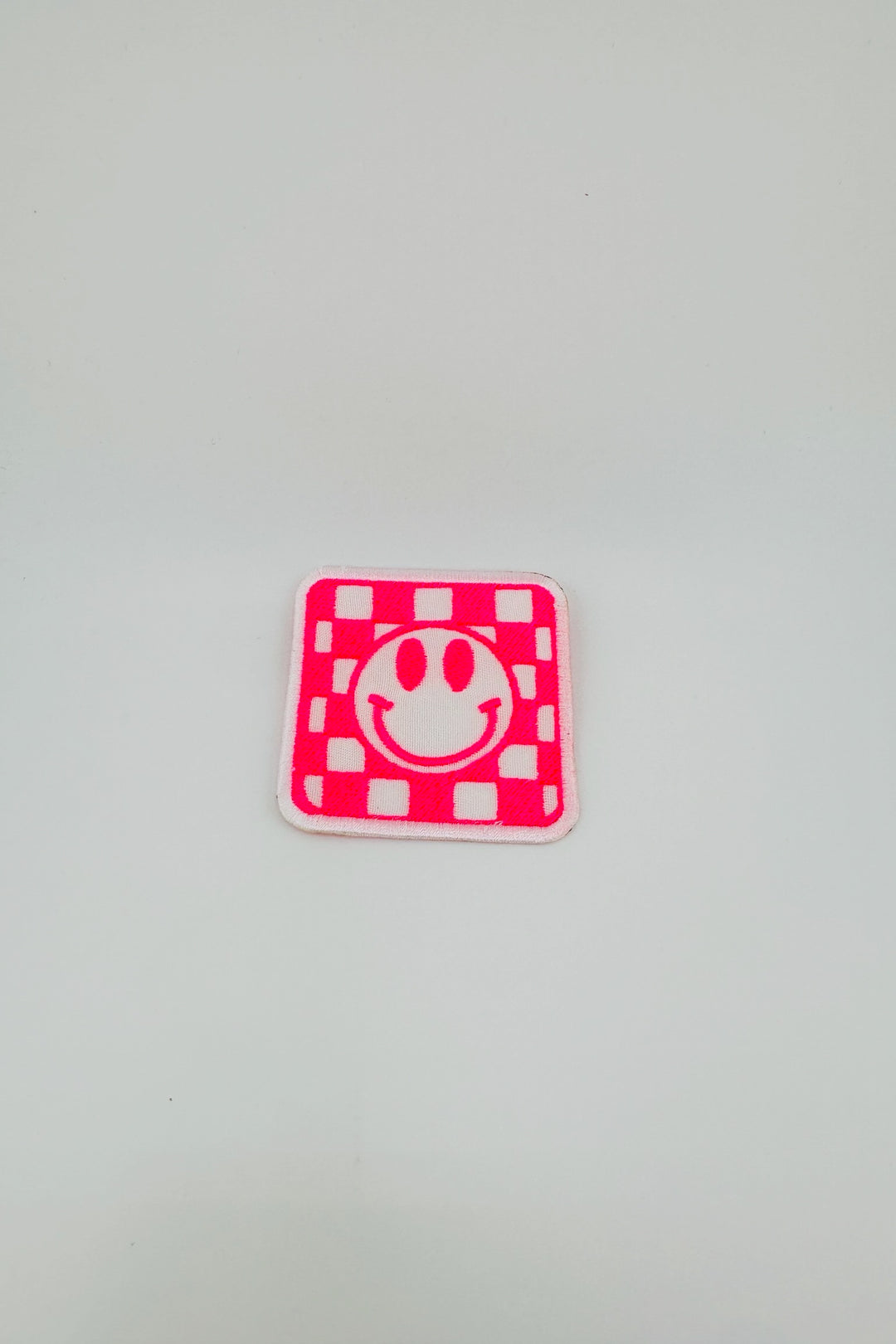 Neon Check Smiley Embroidered Patch