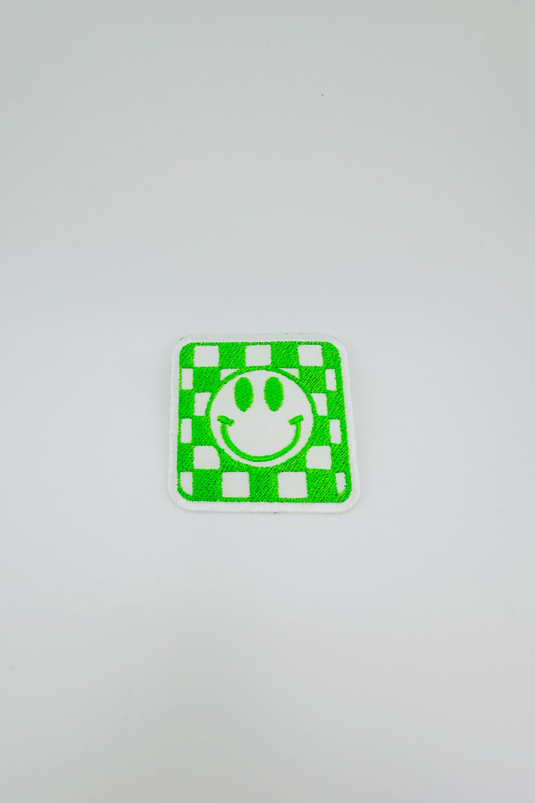 Neon Check Smiley Embroidered Patch