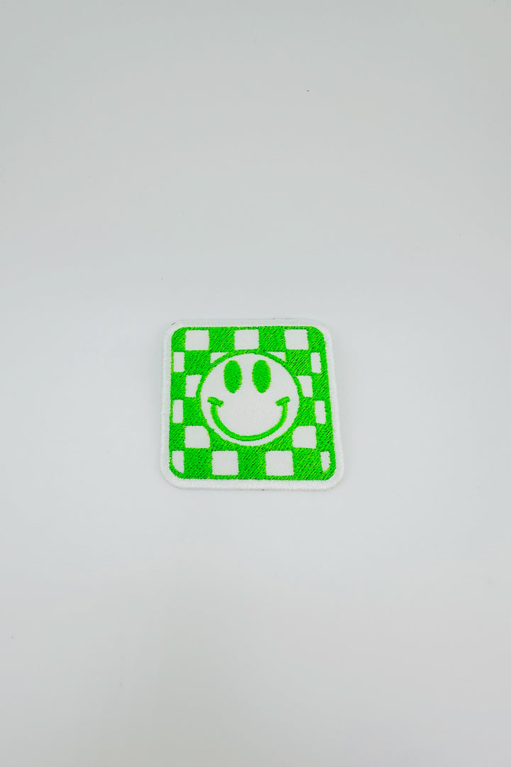 Neon Check Smiley Embroidered Patch