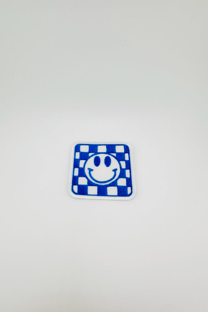 Neon Check Smiley Embroidered Patch