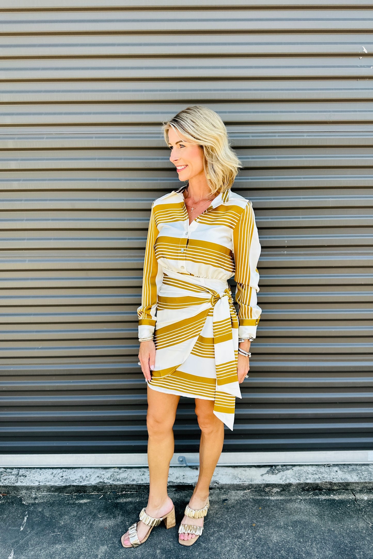 THML Long Sleeve Striped Midi Dress