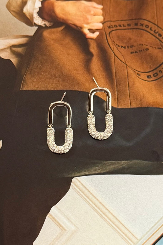 Silver hoop earrings with crystal pavee