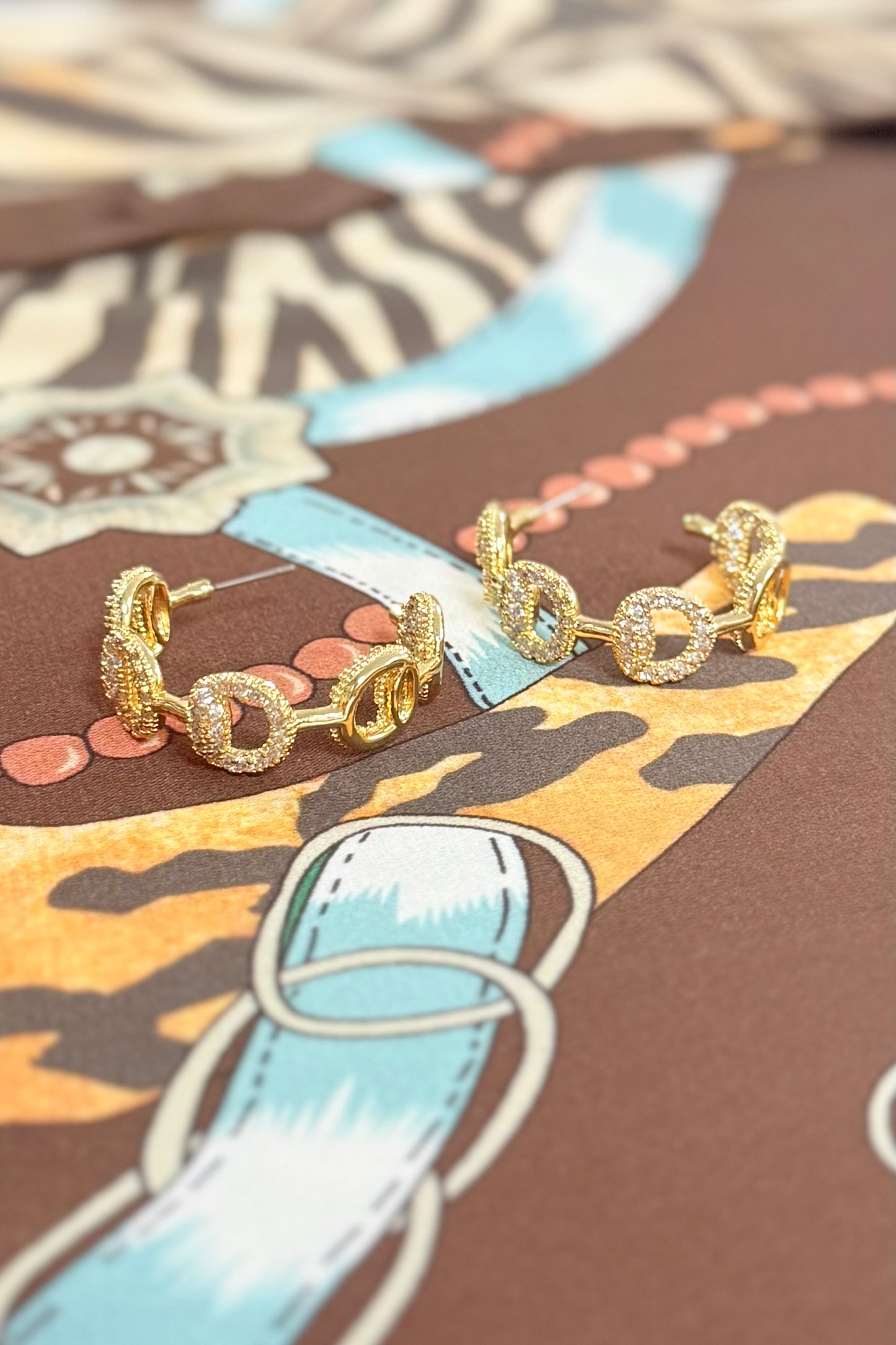 horse bit gold pave earring hoop