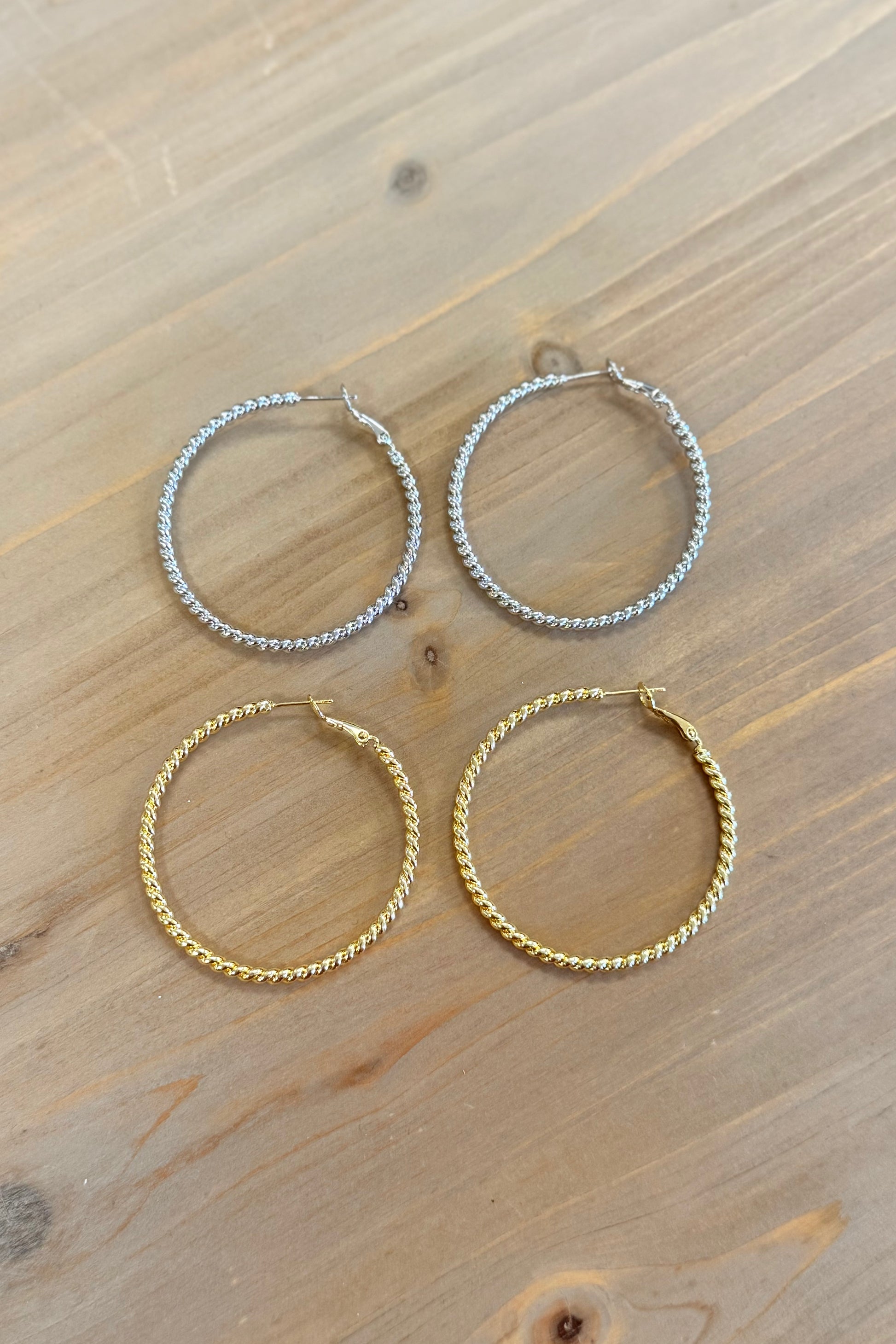 gold silver earrings twist hoops