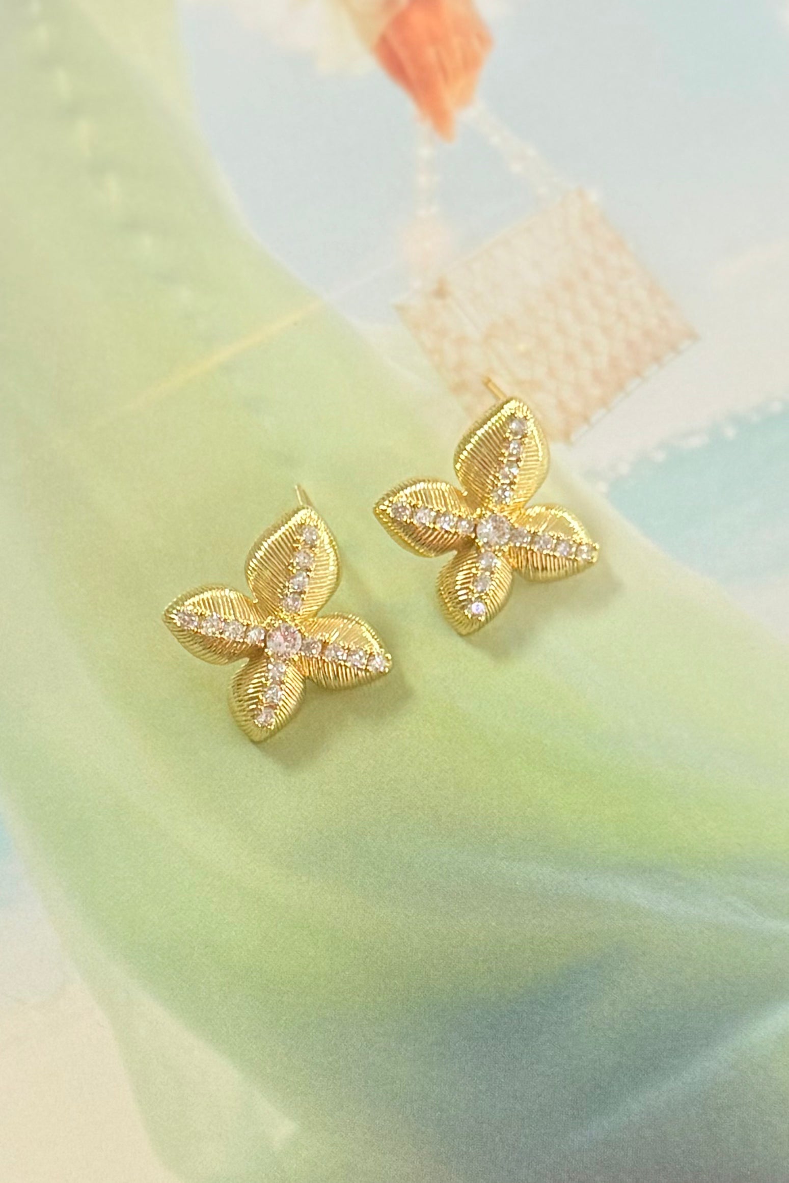 gold crystal post earring cross