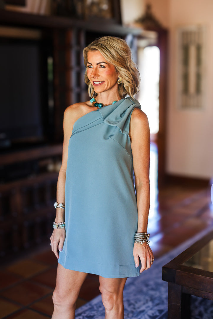The Harper Bow Mini Dress – Blue
