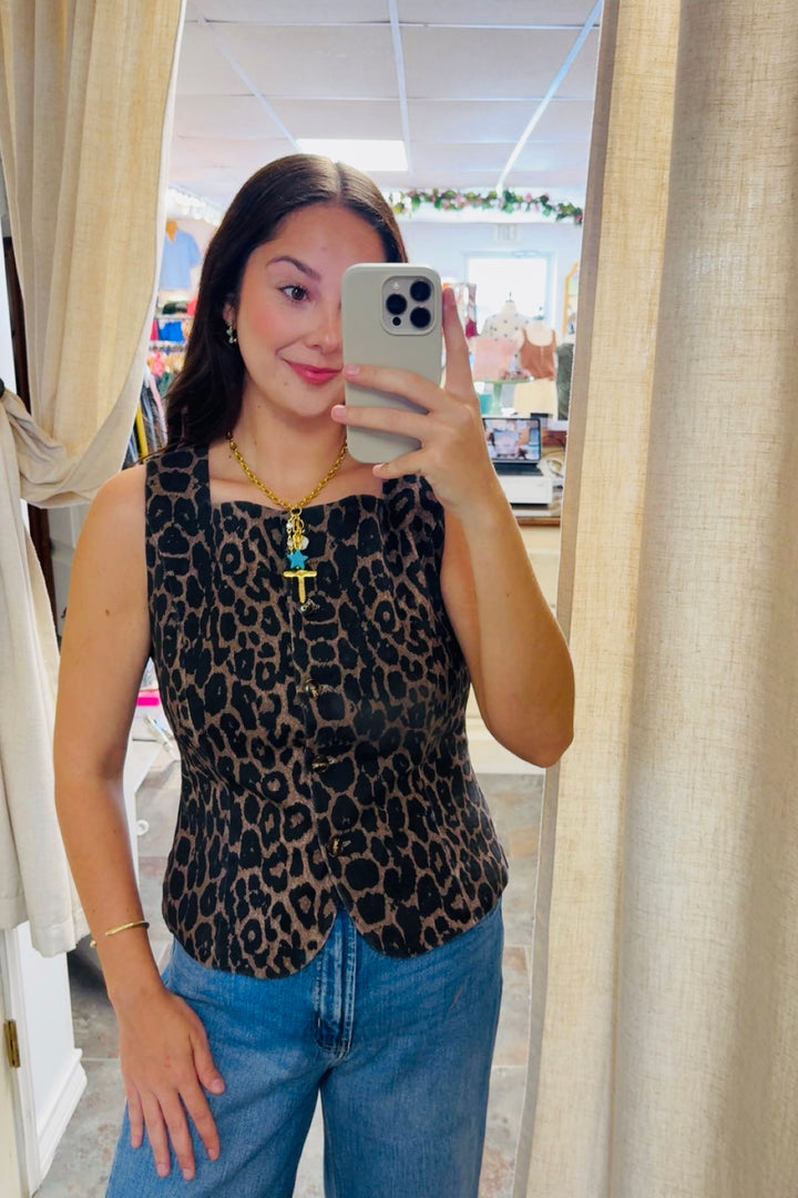 The Lennon Leopard Button Front Vest