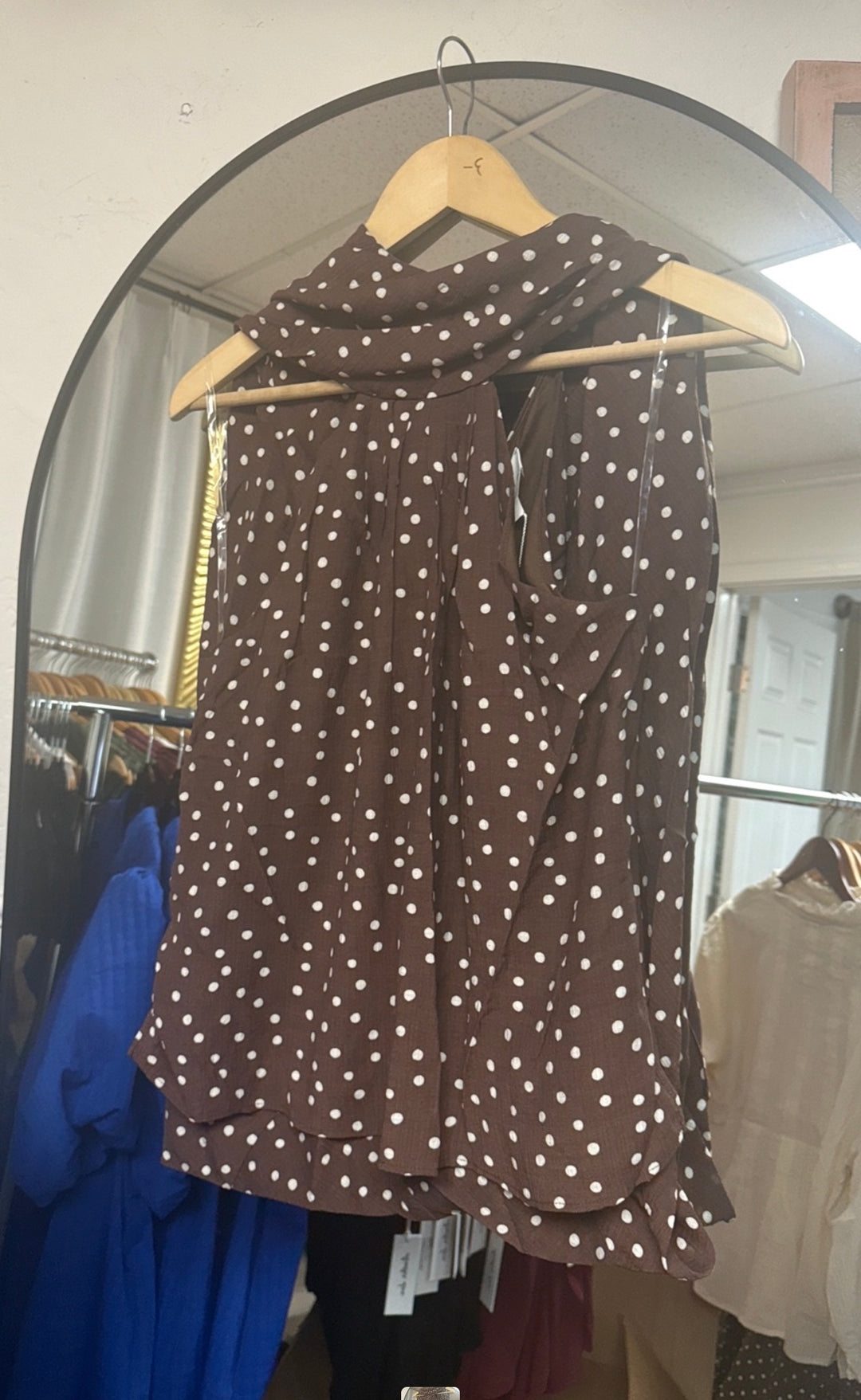 The Bellamy Polka Dot Cape-Neck Top – Brown