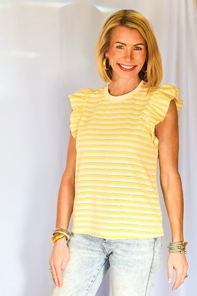 The Brielle Stripe Ruffle Top – Yellow