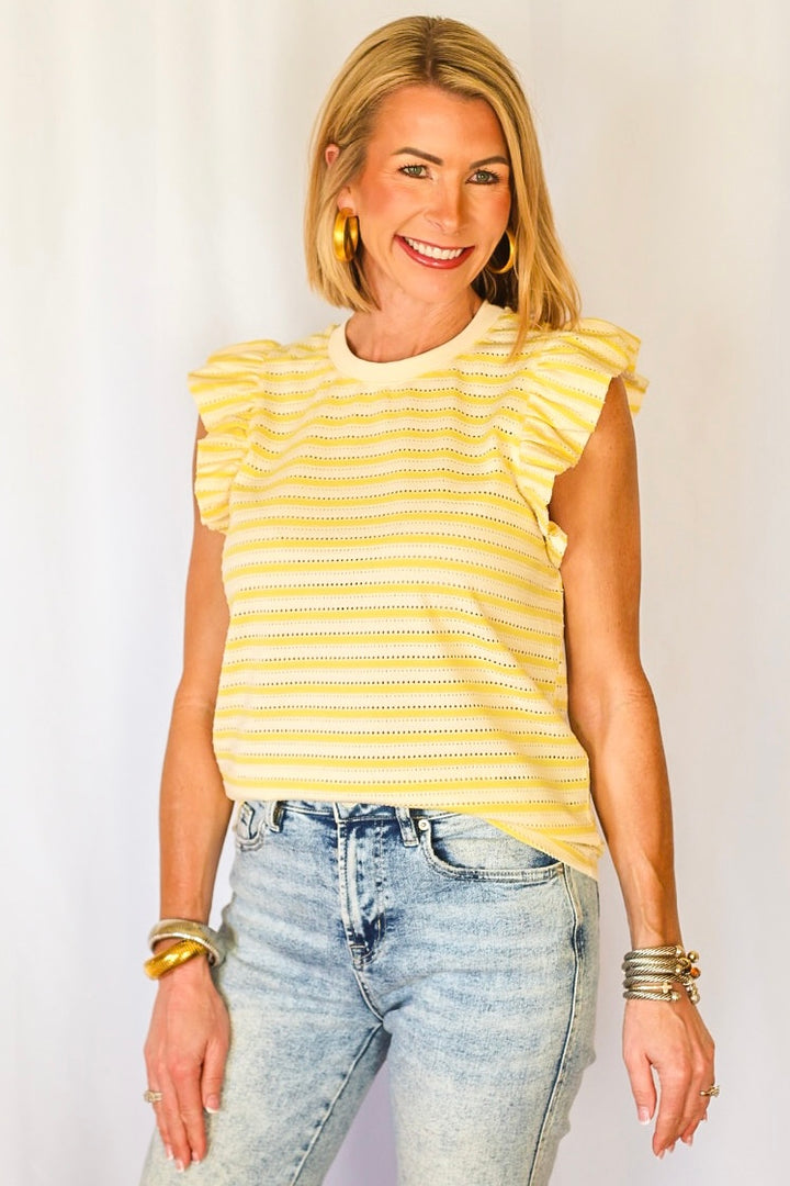 The Brielle Stripe Ruffle Top – Yellow