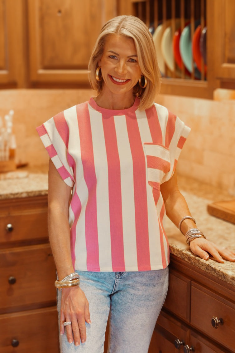The Cambria Stripe Top - Pink