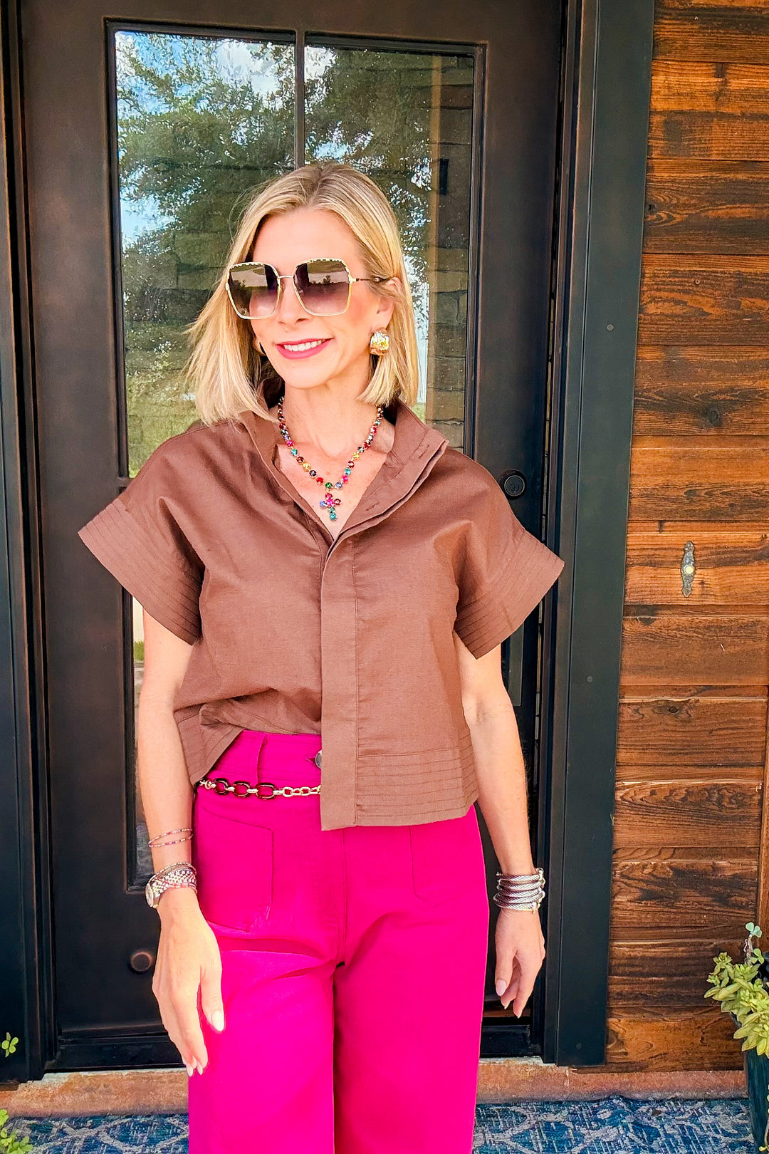 Harper Linen Top - Brown