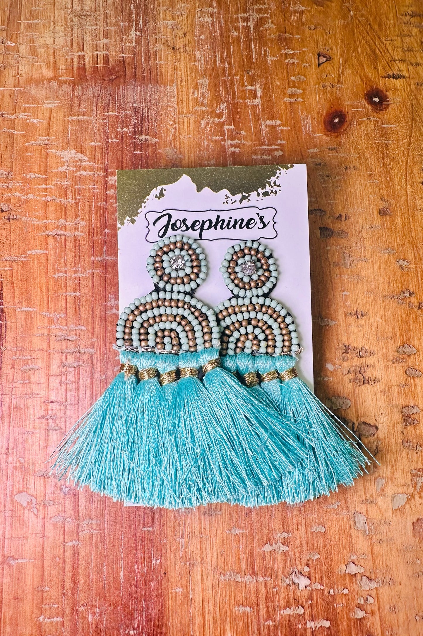 Turquoise & Gold Beaded Fringe Earrings