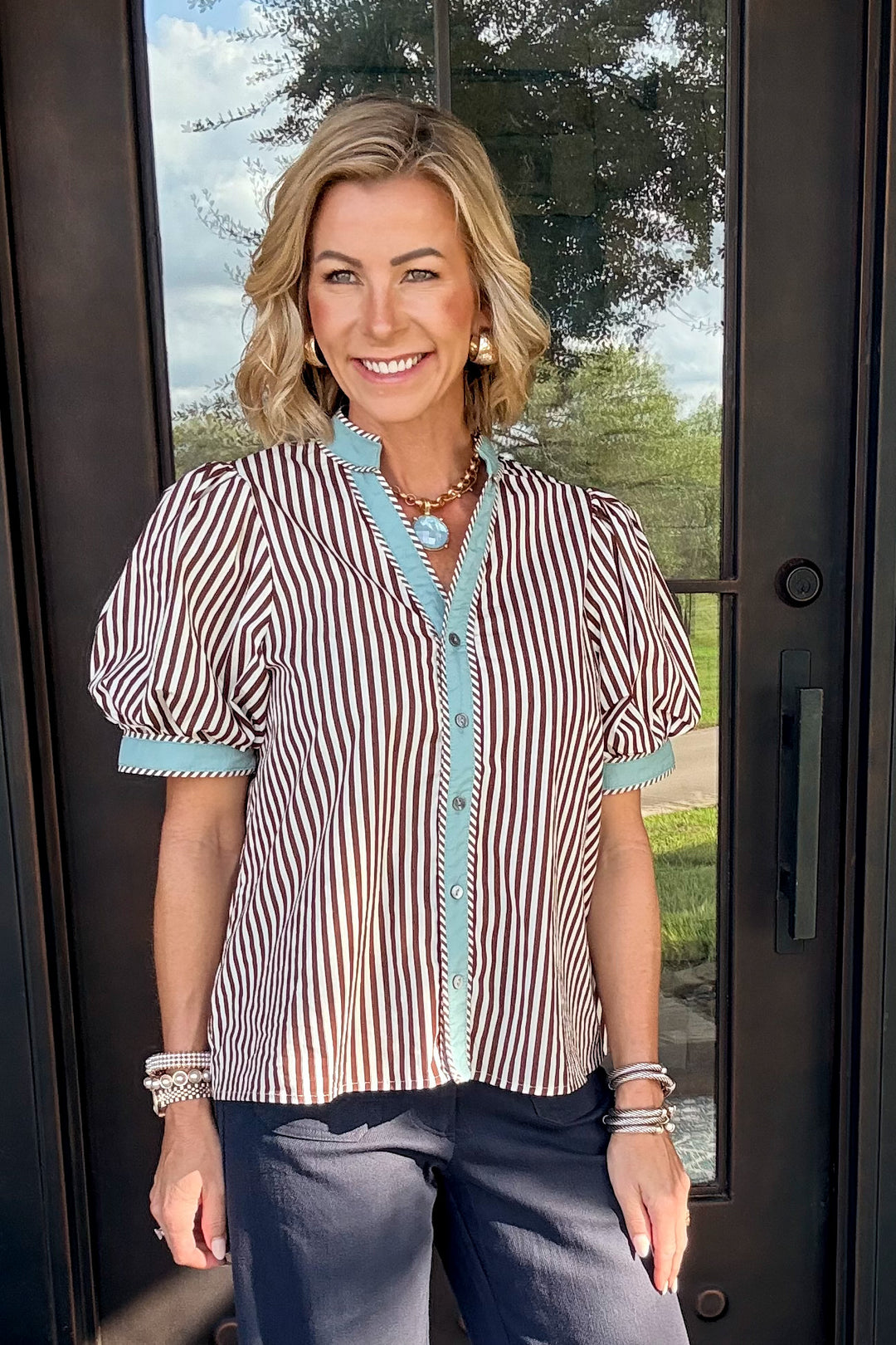The Collins Striped Blouse - Brown
