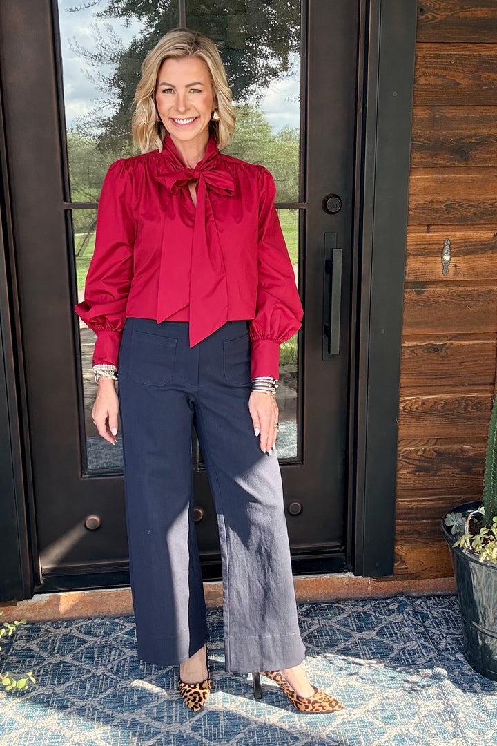 The Vivienne Tie-Neck Blouse – Burgundy
