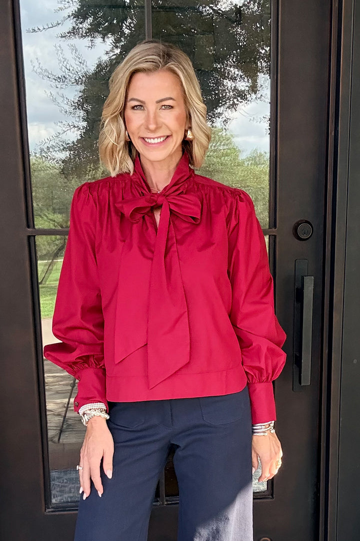 The Vivienne Tie-Neck Blouse – Burgundy