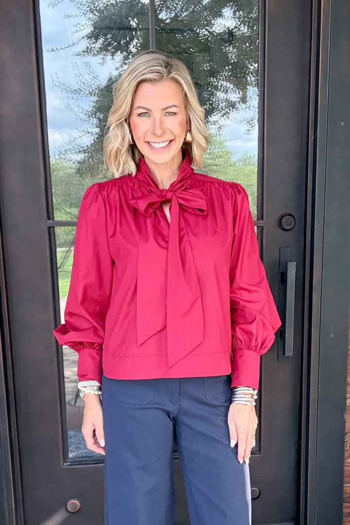 The Vivienne Tie-Neck Blouse – Burgundy
