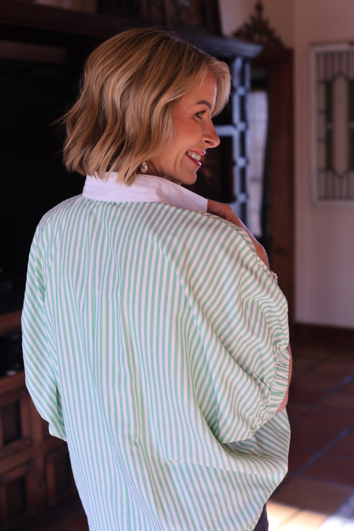 Garden Stripe Split-Neck Top