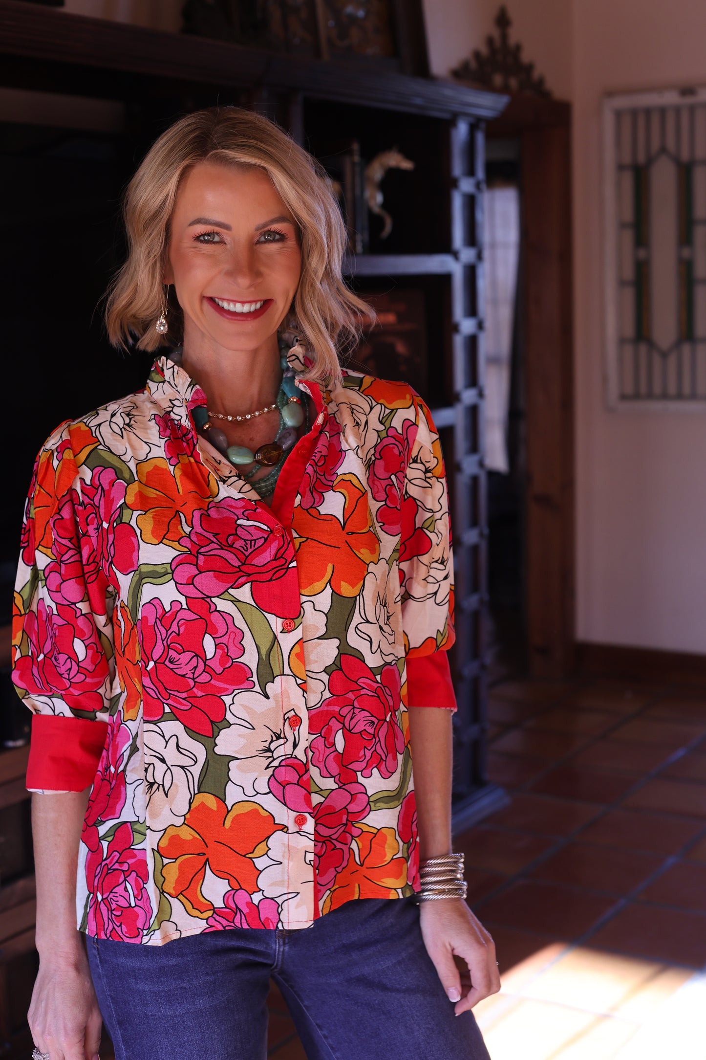 The Avira Floral Mock Neck Top