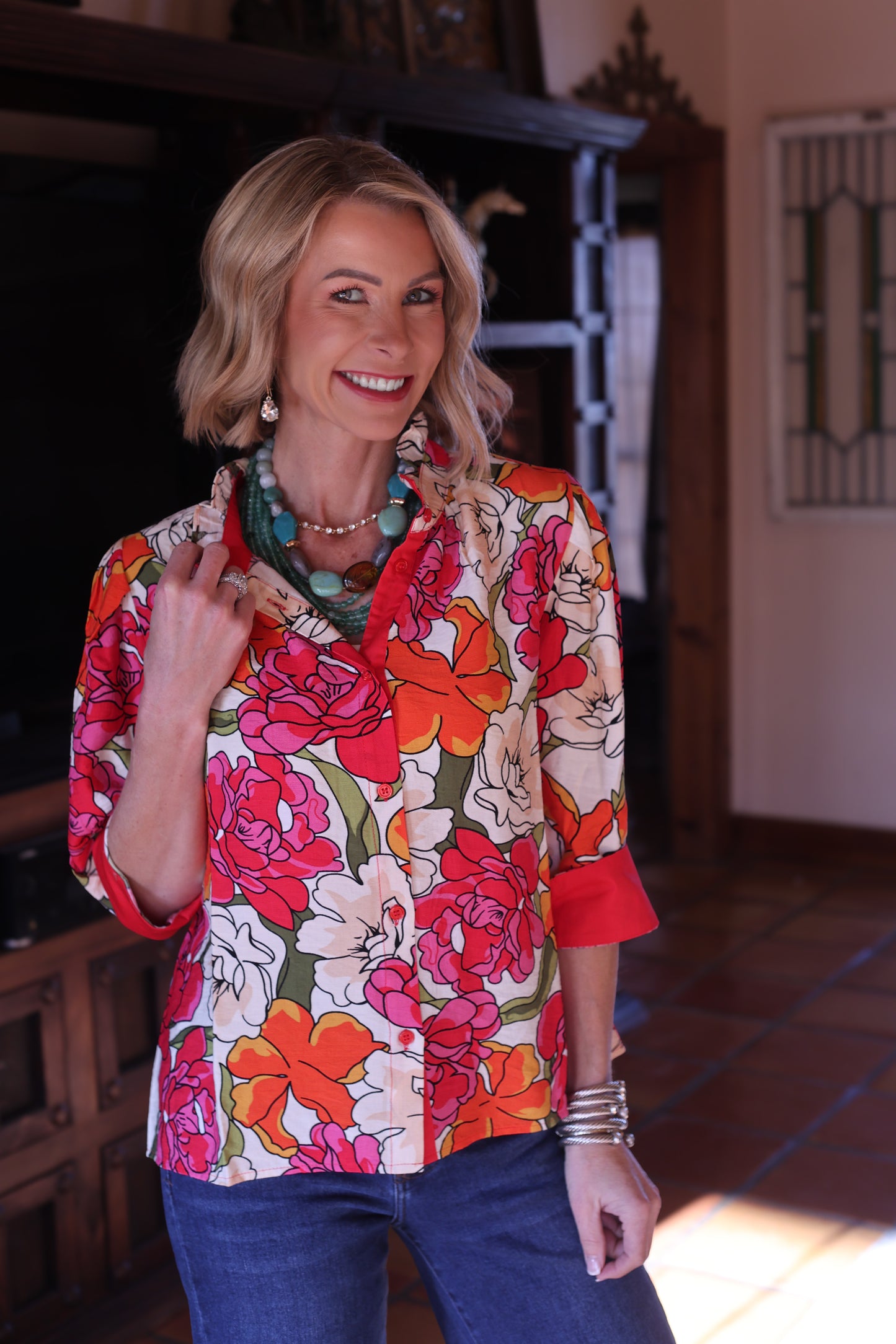 The Avira Floral Mock Neck Top