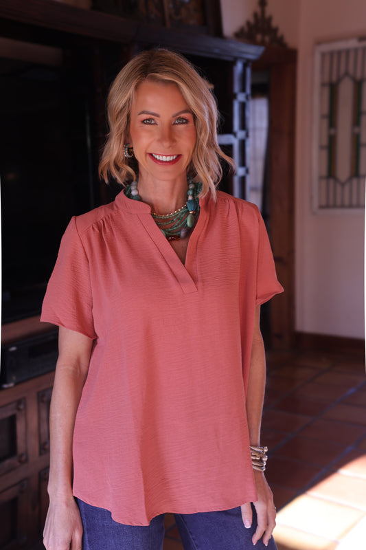 Sunset Ease Split-Neck Top