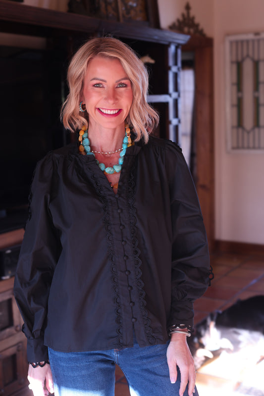 Velouria Lace-Trim Blouse