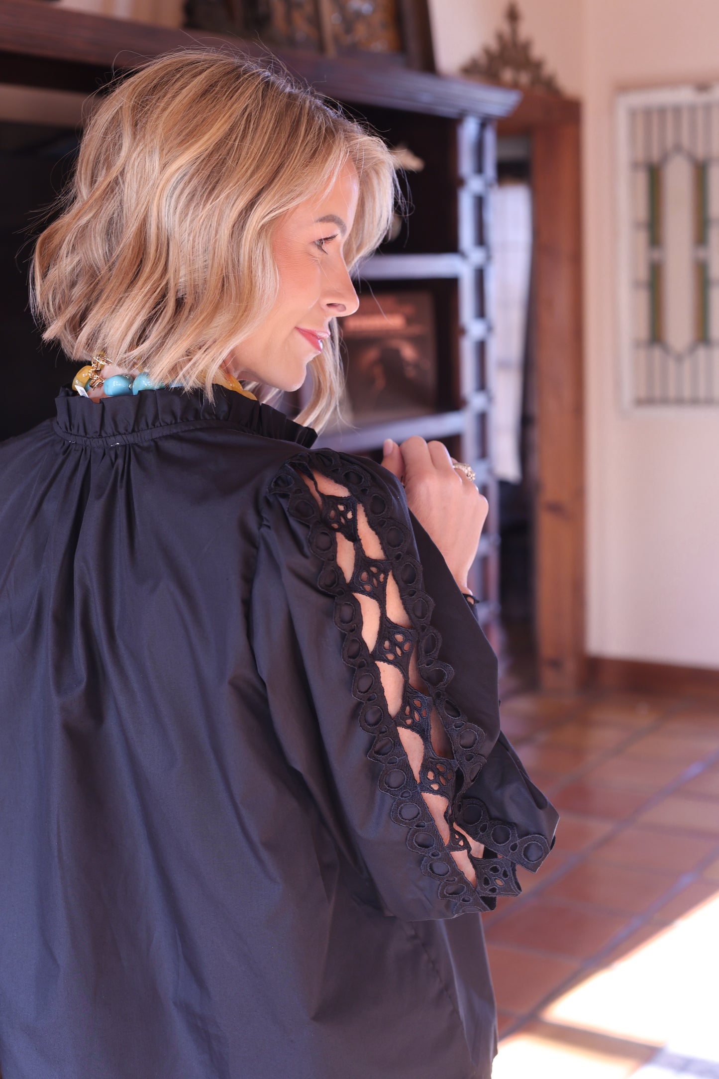 Velouria Lace-Trim Blouse