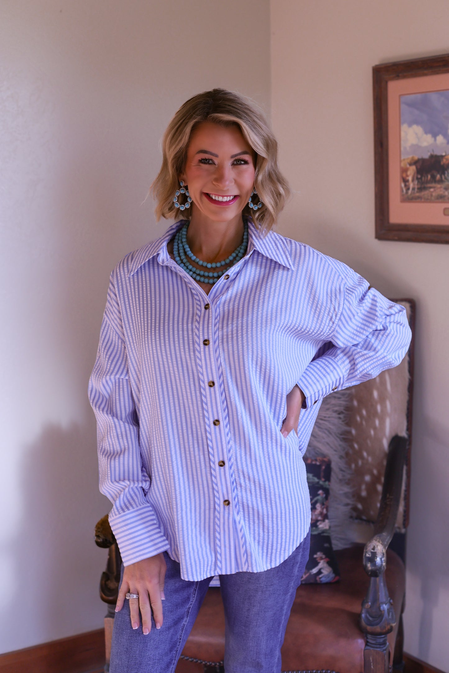 Bluebell Stripe Button-Up