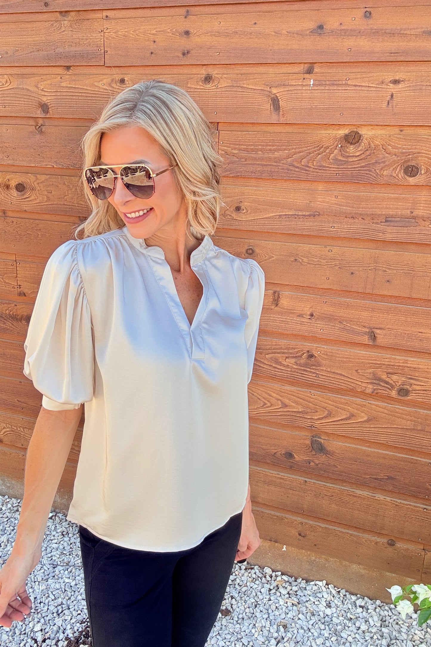 The Lila Satin Puff Sleeve Top