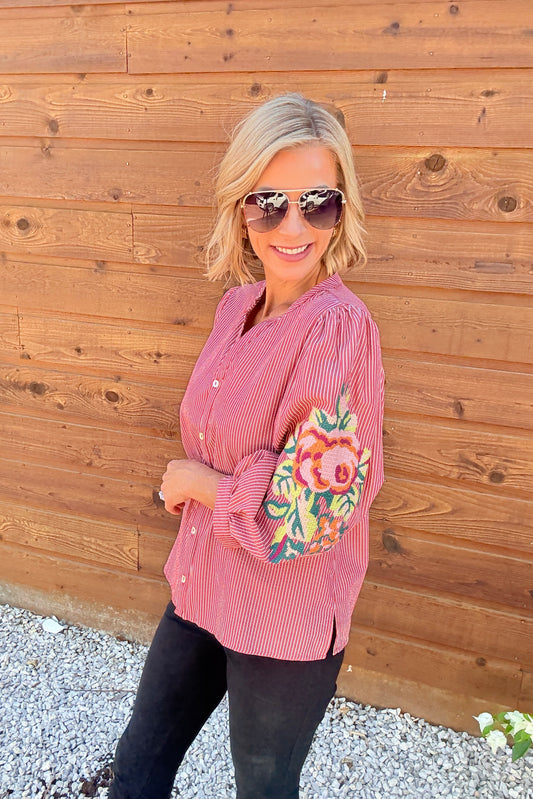 The Alora Embroidered Stripe Blouse
