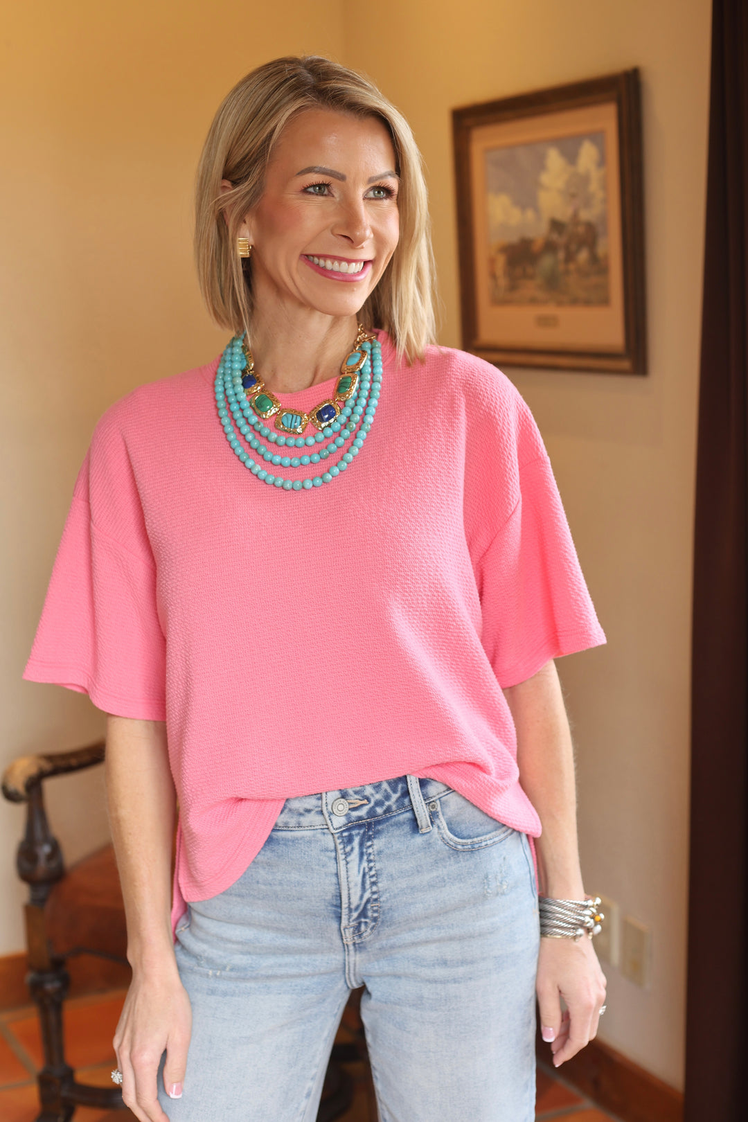 The Winslet Textured Tee - Pink Berry