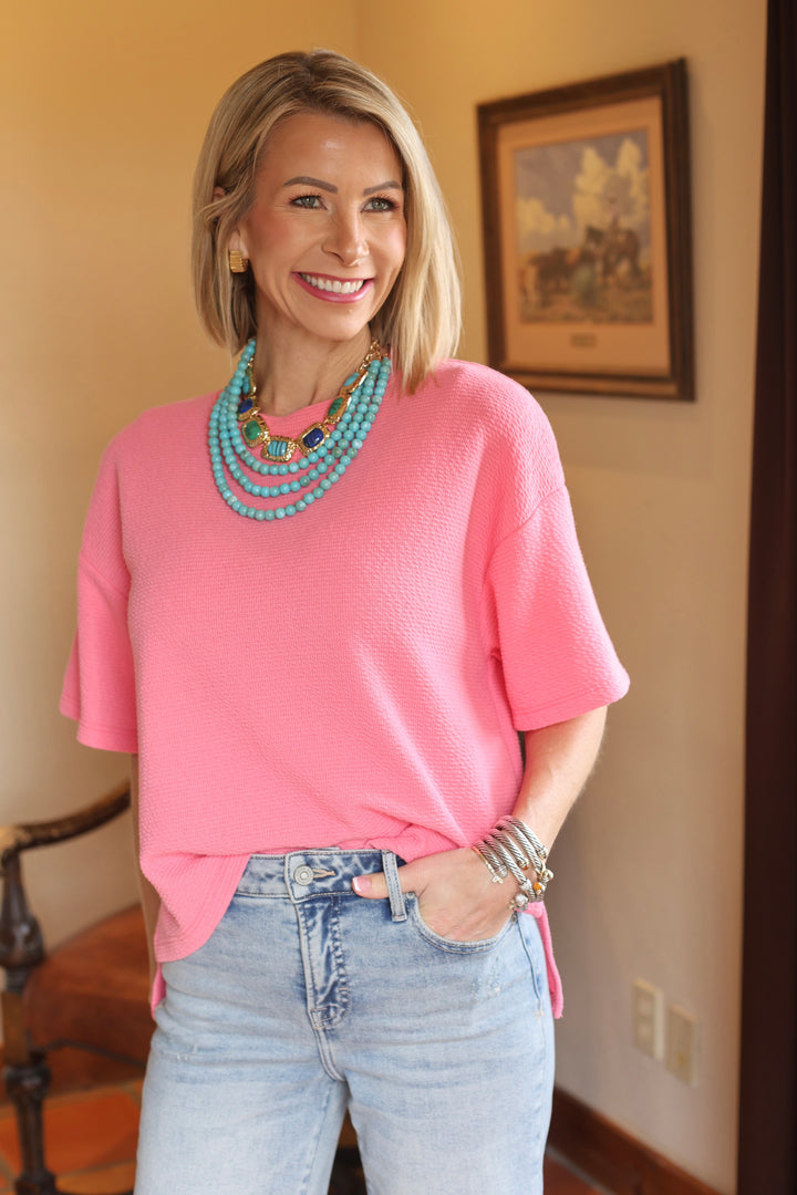 The Winslet Textured Tee - Pink Berry