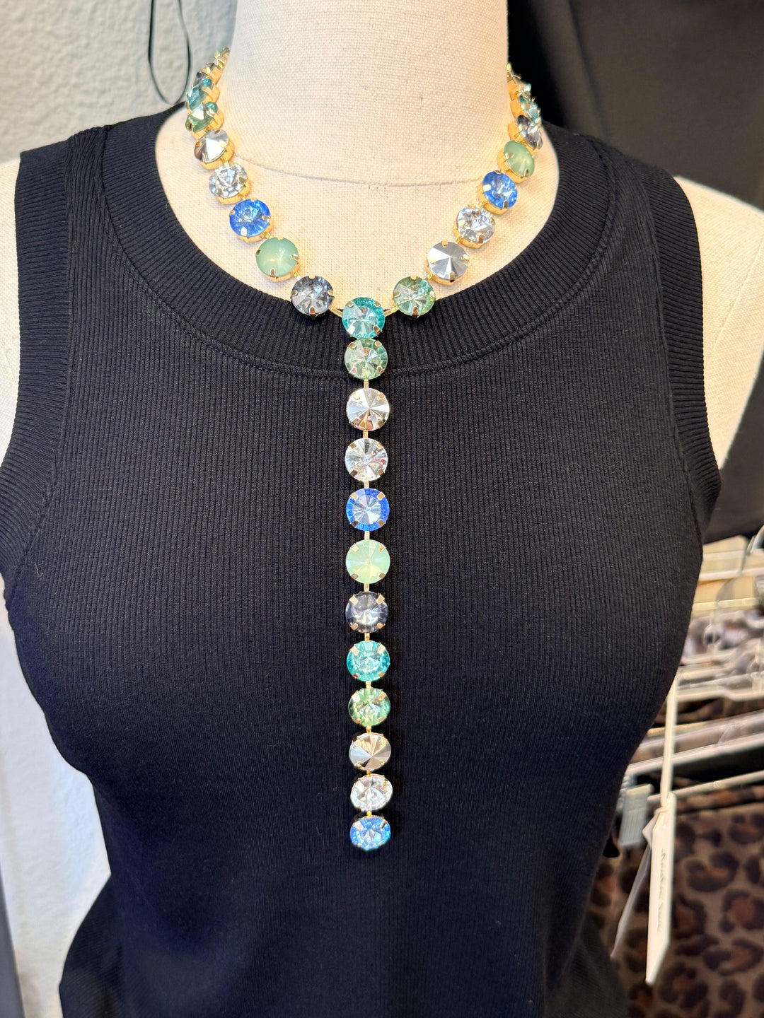 Ocean Mist Crystal Lariat Necklace