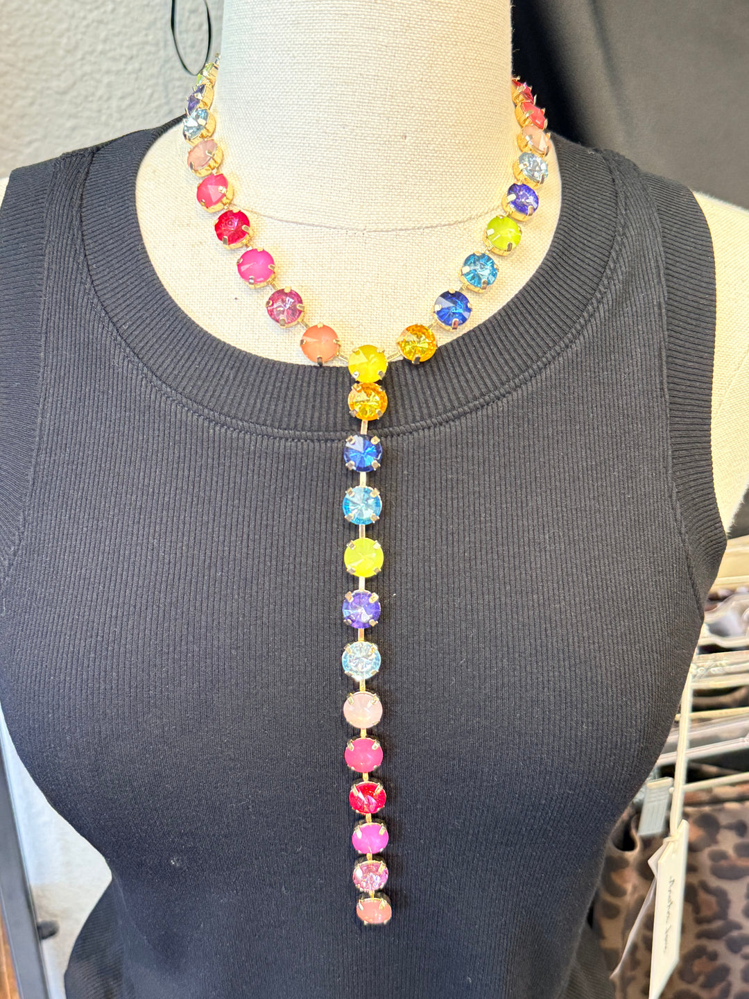 Multi-Color Crystal Lariat Necklace
