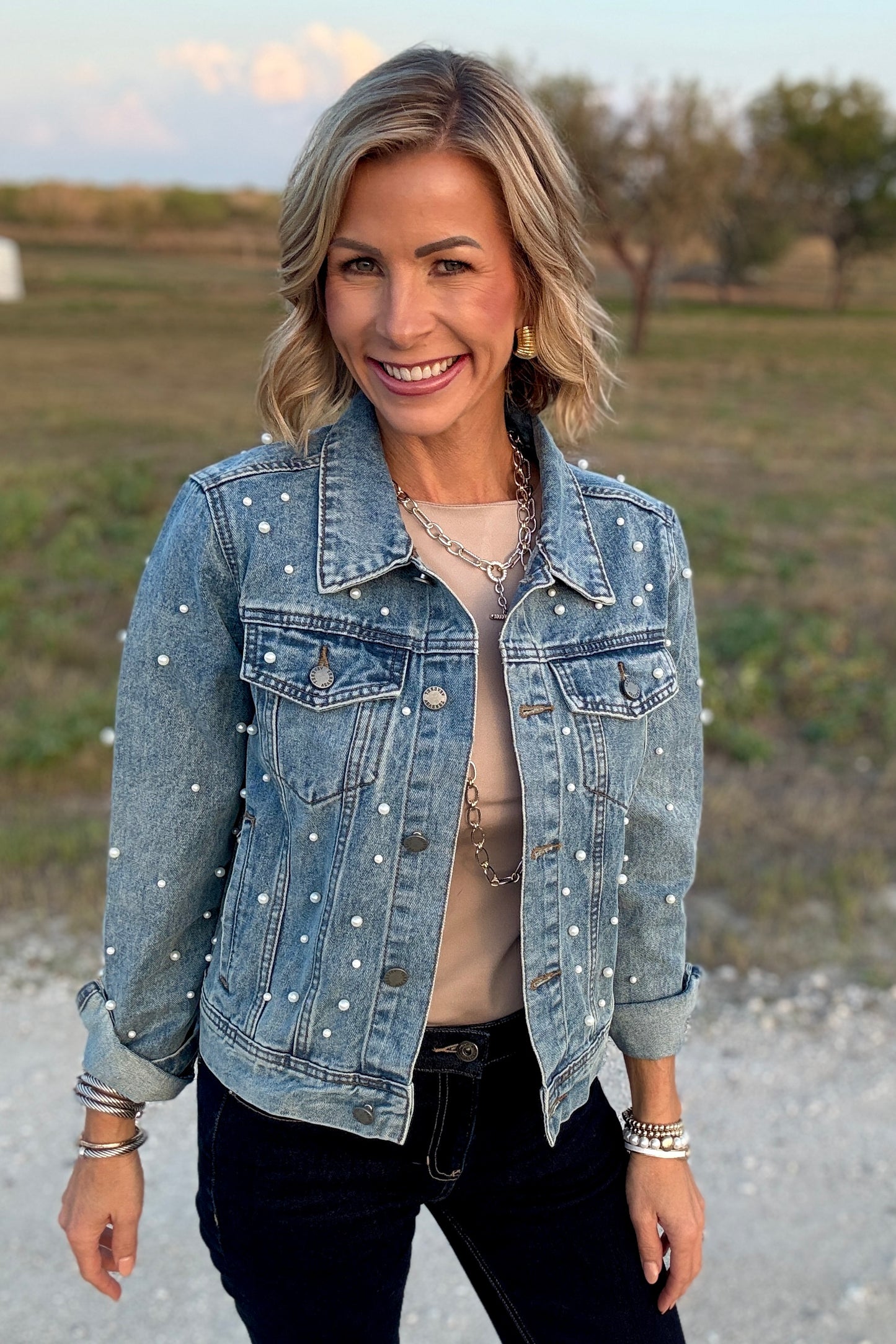 All Over Pearl Denim Jacket