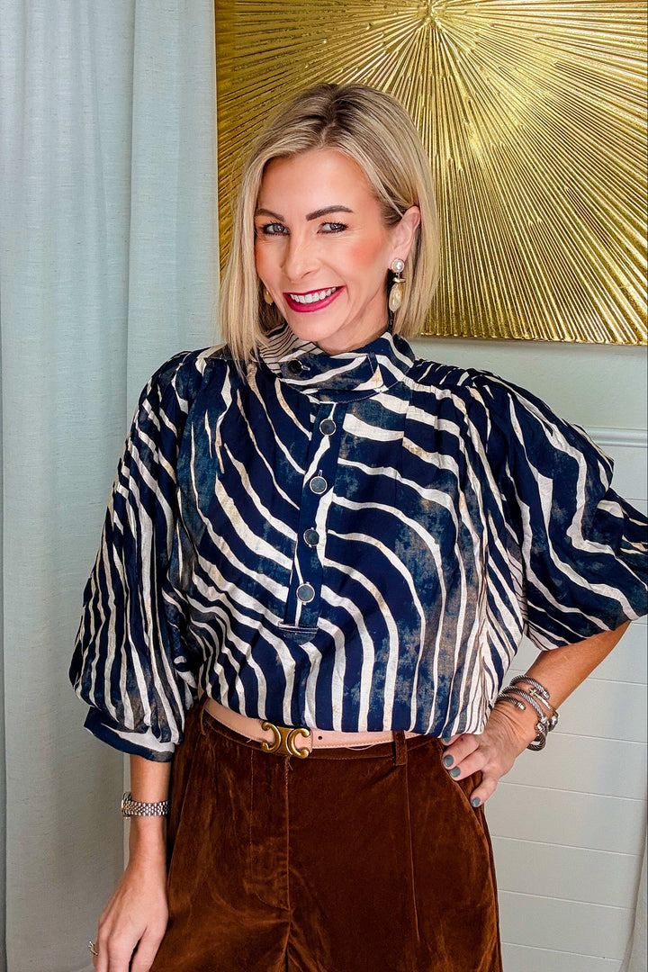Wild Lines Zebra Print Balloon Sleeve Top