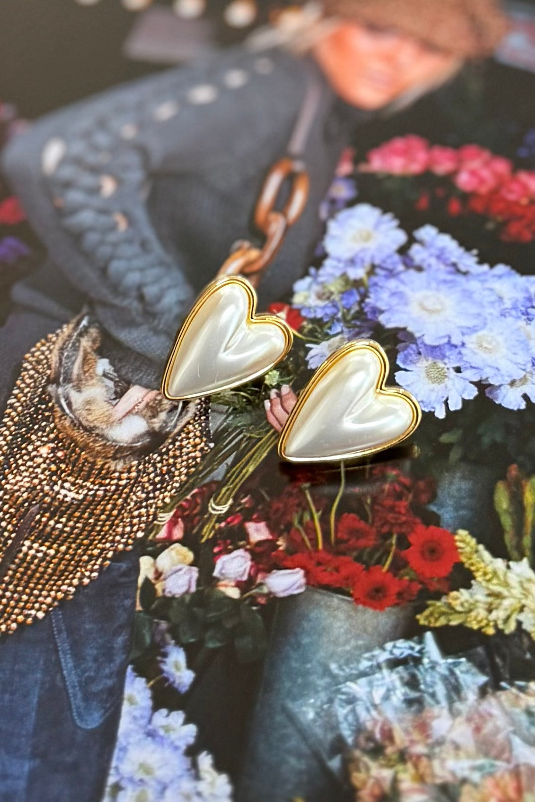 14K Dipped Pearl Heart Studs