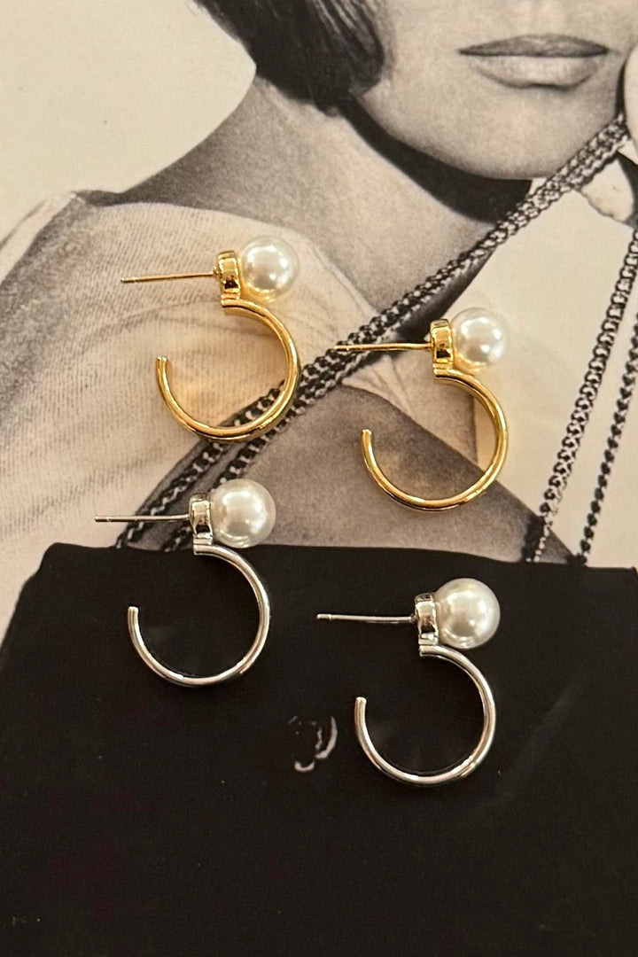 14K Dipped Hoop Pearl Post