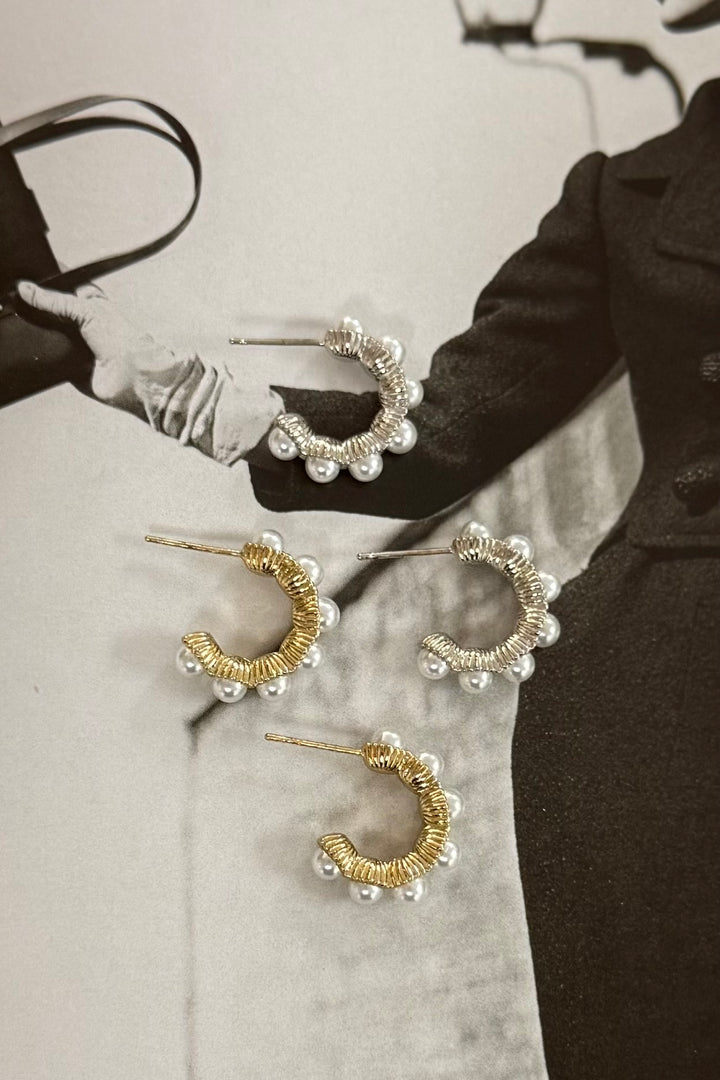 14K Gold Dipped Designer Inspired Pearl Hoops