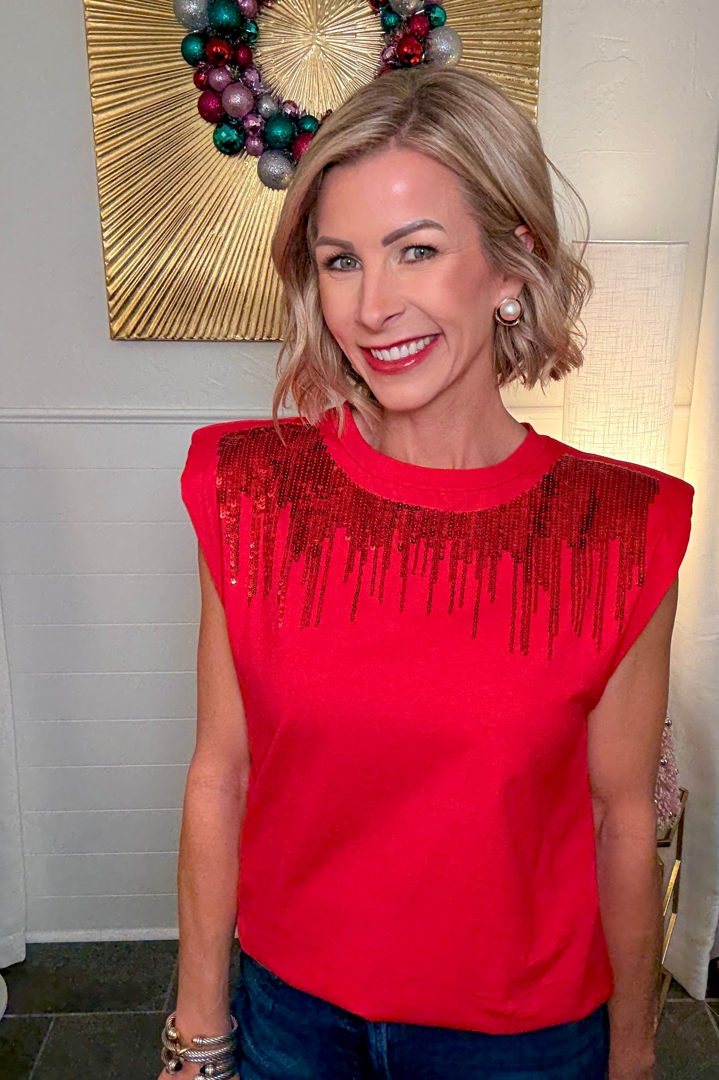 The Ruby Starlight Sequin Top