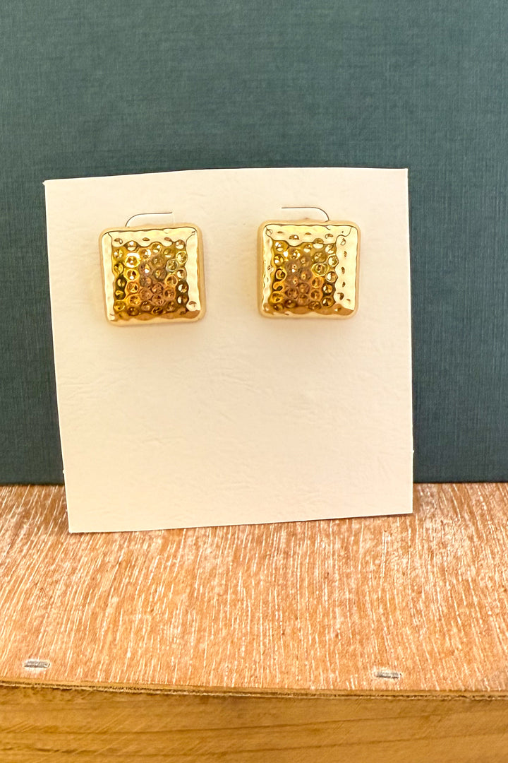 The 14K Hammered Square Studs