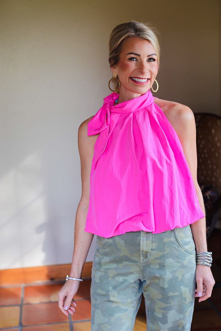 The Valette Tie Blouse – Hot Pink