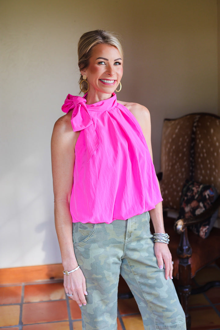 The Valette Tie Blouse – Hot Pink