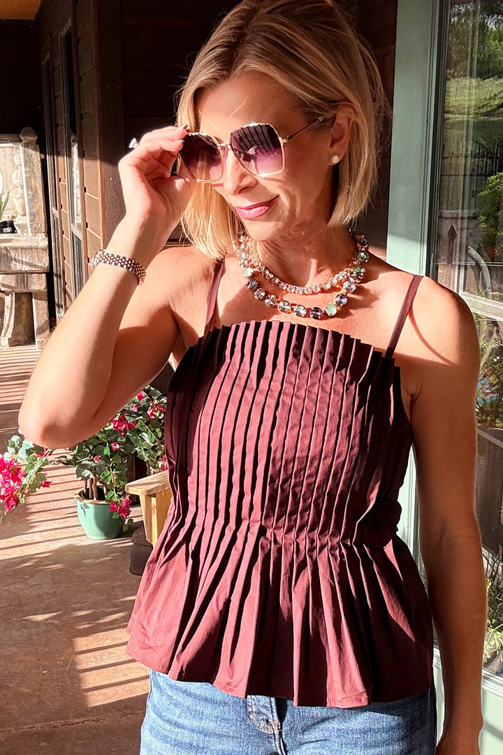The Pleated Cami Top - Brown